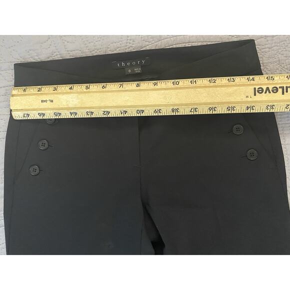 Theory Sz 0 Auriol Sailor Button Pockets Silk Trim Black Flare Wool Dress Pants - Picture 9 of 12